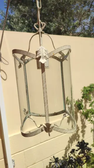Farol de hierro crema y cristal