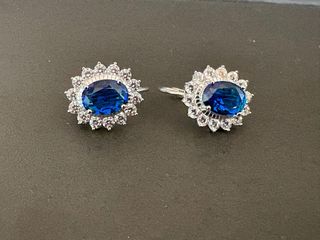 Orecchini Zaffiro Blu e Zirconi Argento