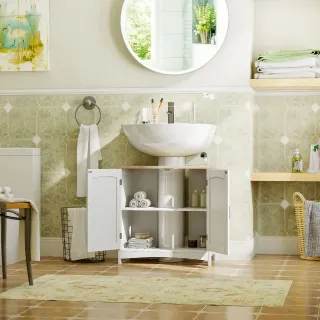Mueble bajo lavabo suelo madera blanco