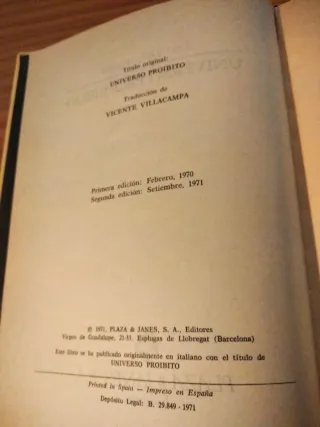 Universo prohibido, colección Otros Mundos