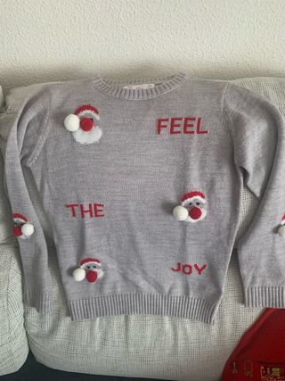 Jersey Navideño Gris con Santa Claus talla 11-12