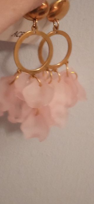Par de Pendientes aro flor blanco/ rosa