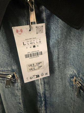 Chaqueta Zara Denim Hombre L Nueva