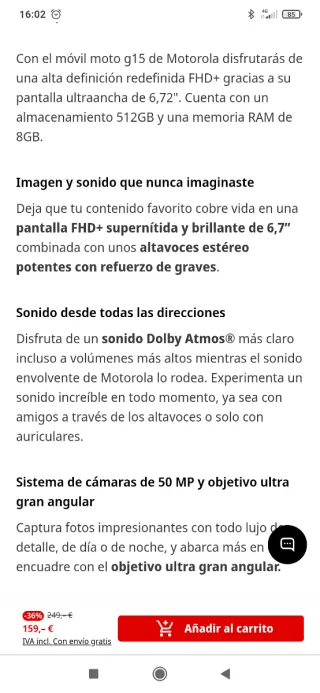 Teléfono móvil Moto g15 .