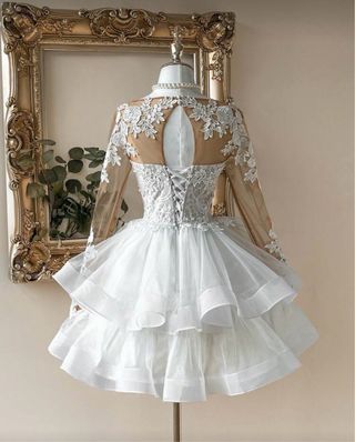 Vestido blanco de fiesta boda encaje tul lujoso