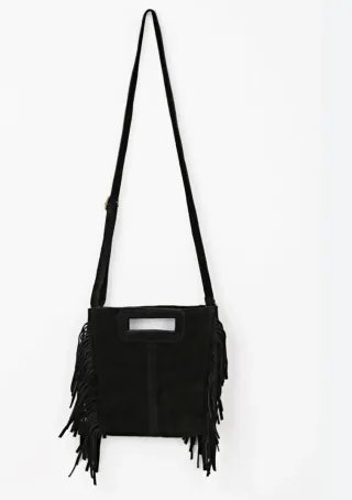 Bolso Piel de serraje.negro Con flecos laterales.