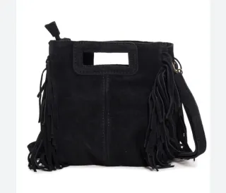 Bolso Piel de serraje.negro Con flecos laterales.