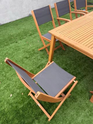 Mesa comedor exterior madera + 8 sillas