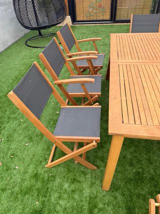Mesa comedor exterior madera + 8 sillas