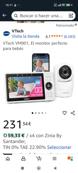 VTech VM901-1W Monitor Vídeo Inteligente WiFi