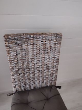 4 Sillas Comedor Ratán Gris Patas Blancas