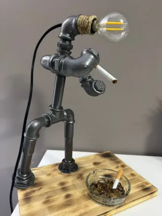 Lampada Stile Industriale Metallo Legno Vetro