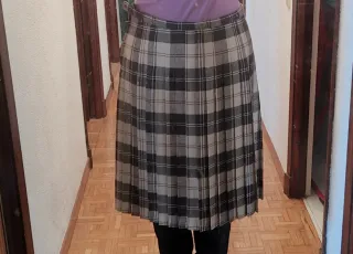 Falda tableada cuadros beige y marrón T44