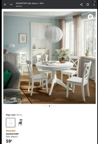 Sillas Blancas IKEA Madera Asiento Tela Azul