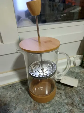 Jarra prensa café/té vidrio y corcho