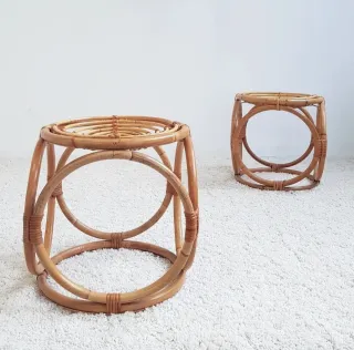 Pareja de taburetes de bambú. Vintage 70s.
