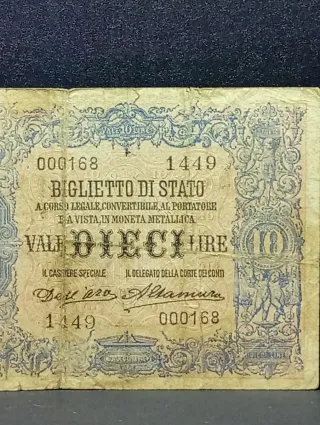 Biglietto di Stato 10 Lire 1911  (RARITÀ IN R3)