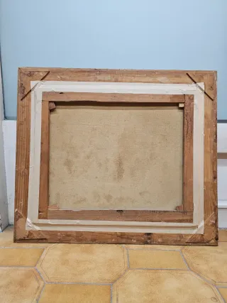 Cuadro óleo antiguo paisaje con figuras