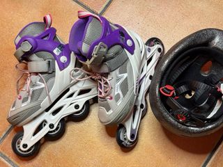 Patines en línea Oxelo tallas 32-35y casco rosa.