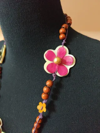 Collana fatta a mano legno cuoio madreperla