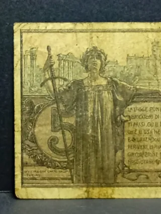 5 Lire del 1911 Biglietto di Stato Rarissima in R2