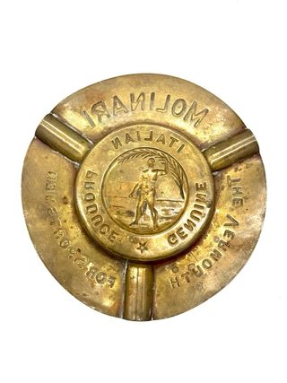 Posacenere pubblicitario Molinari vintage in metallo bronzato Ø12,5 cm