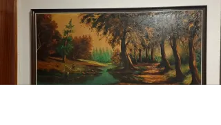 Cuadro paisaje antiguo madera