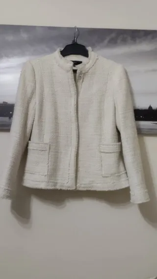 Chaqueta tweed beige/blanca