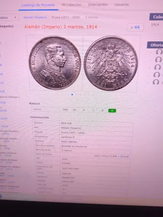 Alemania 3 Marcos Plata 1914 plata