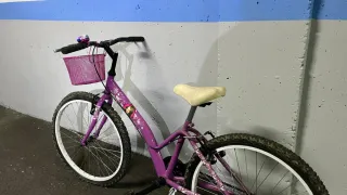 Bicicleta Morada Niña con Cesta Rosa
