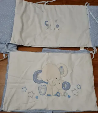 Conjunto cuna elefante azul y blanco