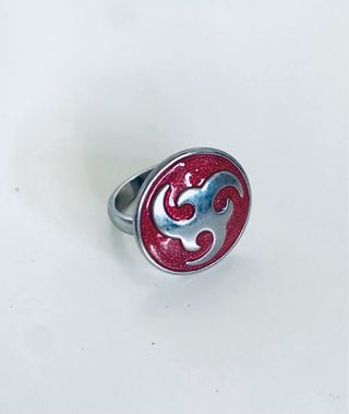 Anillo Diseño Tribal Rojo y Plateado