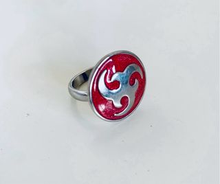 Anillo Diseño Tribal Rojo y Plateado