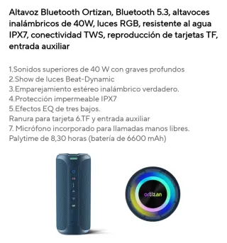 Altavoz Bluetooth Ortizan X8 Pro