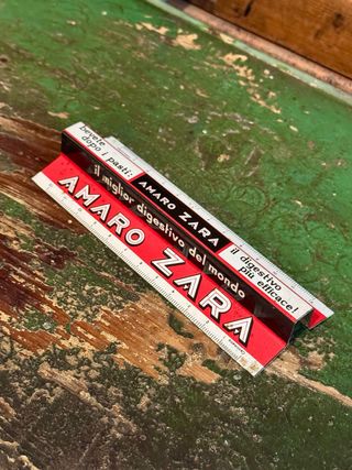 Righello pubblicitario vintage Amaro Zara anni 50 in metallo