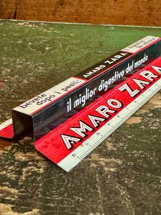 Righello pubblicitario vintage Amaro Zara anni 50 in metallo