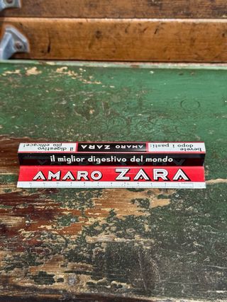 Righello pubblicitario vintage Amaro Zara anni 50 in metallo
