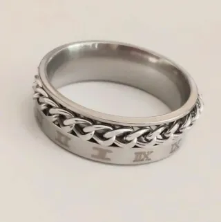 Anillo hombres Acero Cadena y Números Romanos