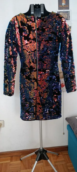 Vestido XS/S Curto Festa Lantejoulas Justo