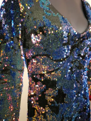 Vestido XS/S Curto Festa Lantejoulas Justo