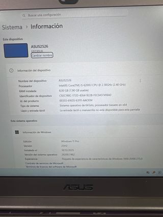 Portátil Asus i5 Ultraligero 8GB RAM 256GB M.2