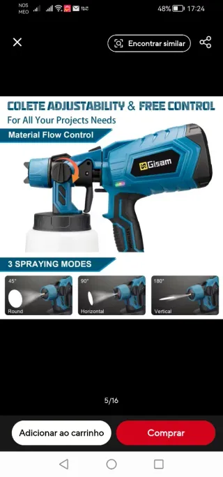 Pistola Pintura a Bateria 1000ml Gisam