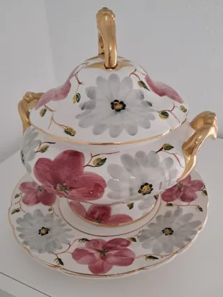 Sopera Vintage Cerámica Flores Doradas