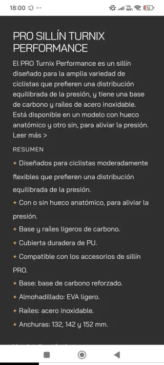 Sillín PRO Turnix Performance Negro