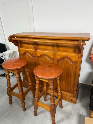 Barra de bar rústica + 2 taburetes