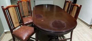 Mesa comedor ovalada antigua madera y 6 sillas