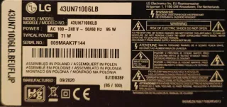 Televisión LG 43 con pantalla encendida