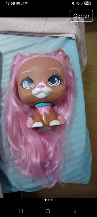 Muñeco con pelo rosa