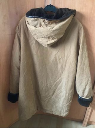 Chaquetón mujer talla 44 beige y negro Con gorro