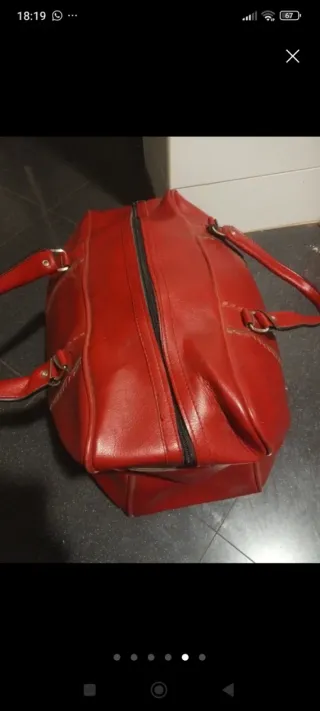 Bolso de viaje de piel rojo Años 60